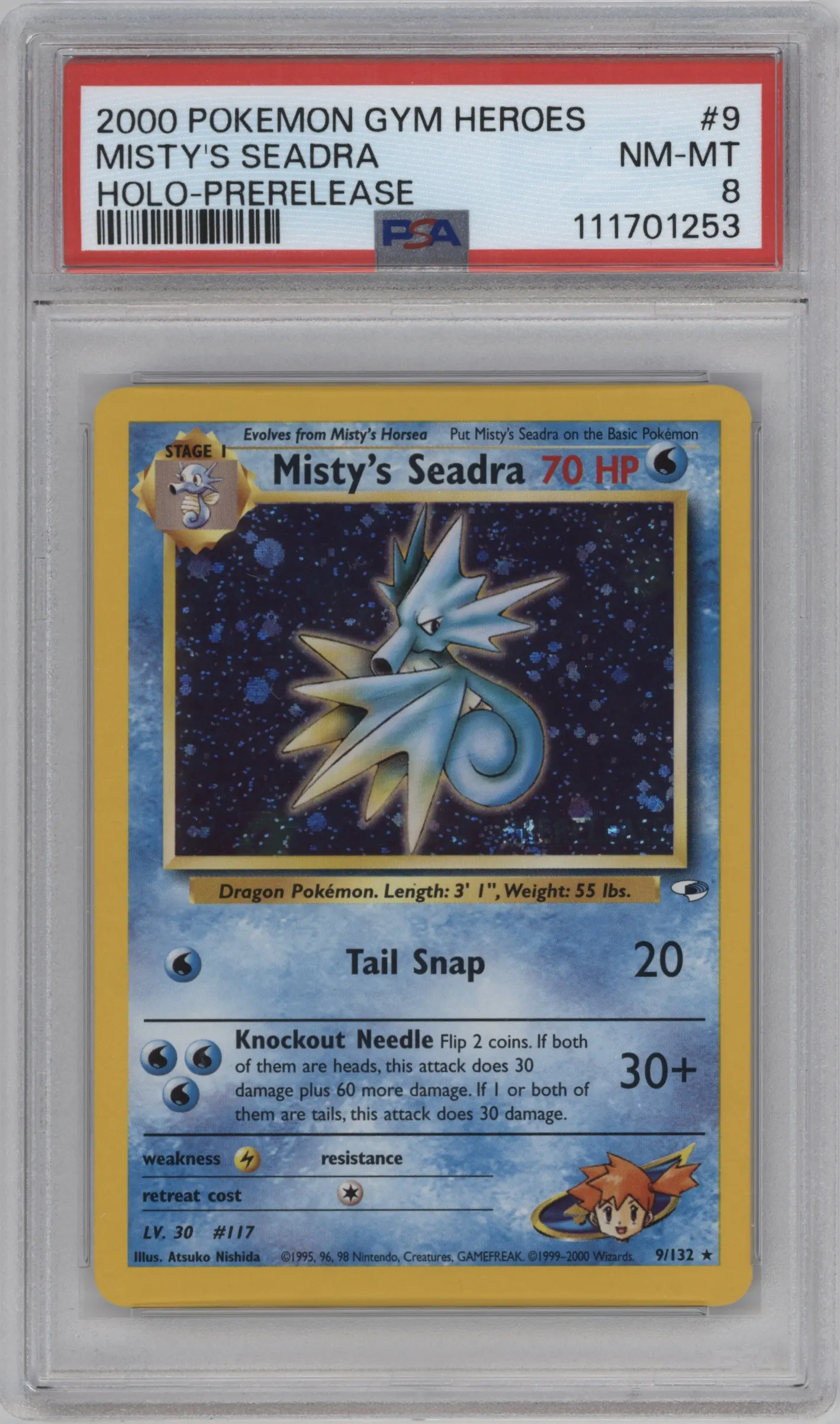 2000 Pokemon GH Gym Heroes Misty's Seadra Pre-Release #9 PSA 8