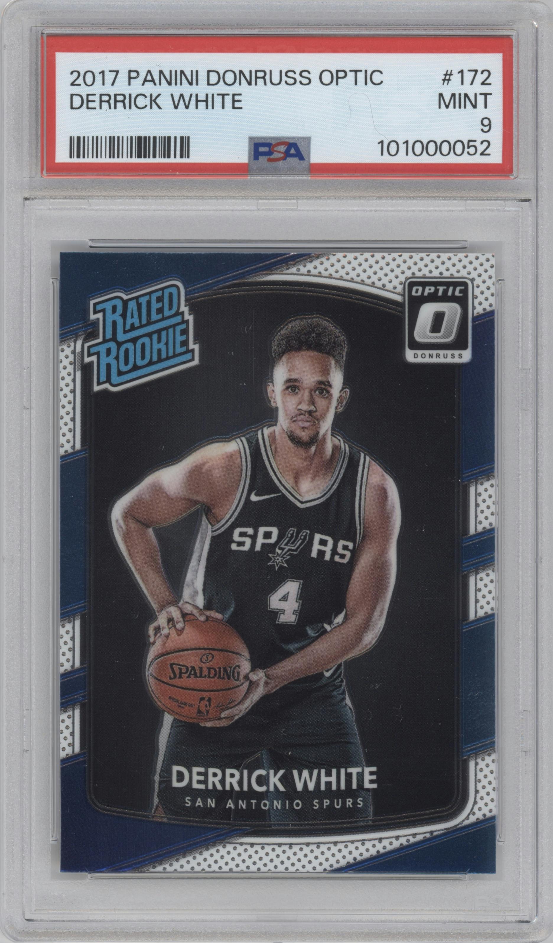 Derrick White from the 2017-18 Panini Donruss Optic set graded by PSA and given an overall grade of 9.