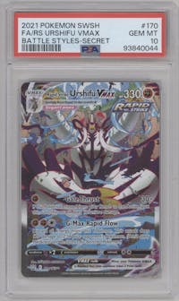 RS Urshifu VMAX from the 2021 Pokemon SWSH set graded by PSA and given an overall grade of 10.