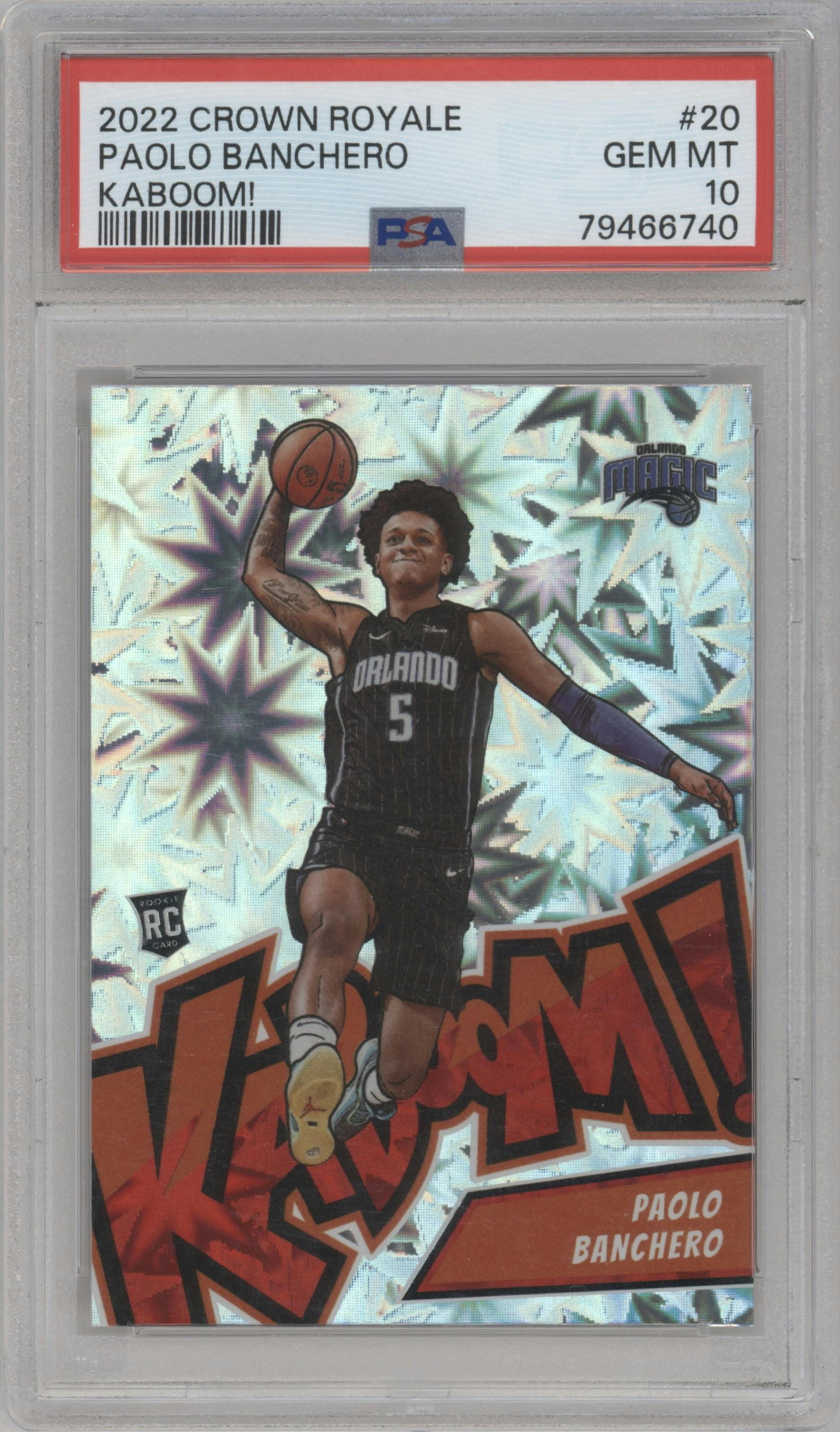 Paolo Banchero from the 2022-23 Panini Crown Royale set graded by PSA and given an overall grade of 10.