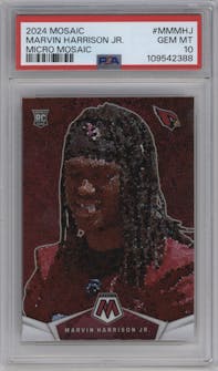 Marvin Harrison Jr. from the 2024 Panini Mosaic set graded by PSA and given an overall grade of 10.
