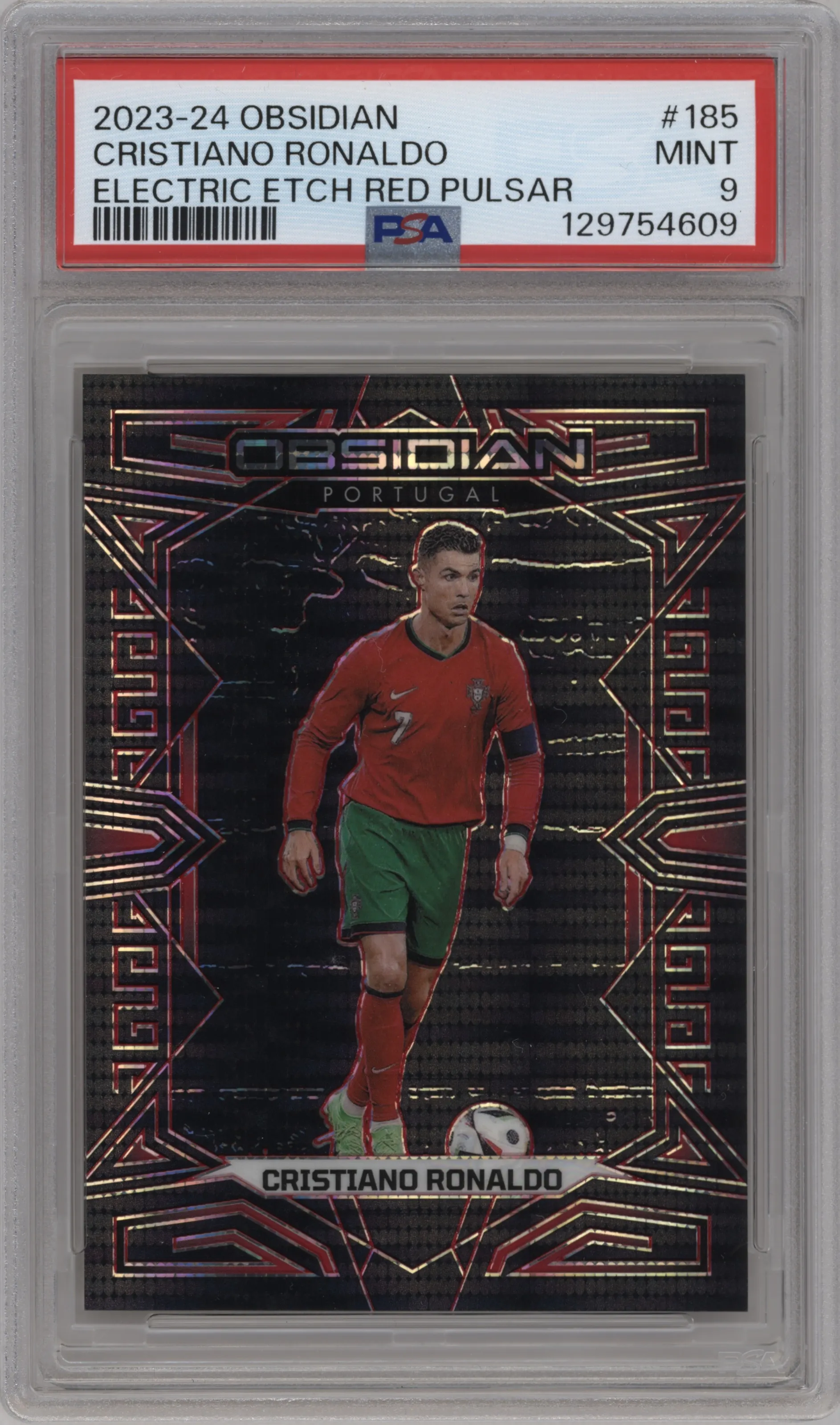 2023 Panini Obsidian Cristiano Ronaldo Red Pulsar Electric Etch #185 PSA 9