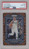 Luka Doncic from the 2022-23 Panini Prizm  set featuring a Choice Tiger Stripe parallel graded by PSA and given an overall grade of 10.