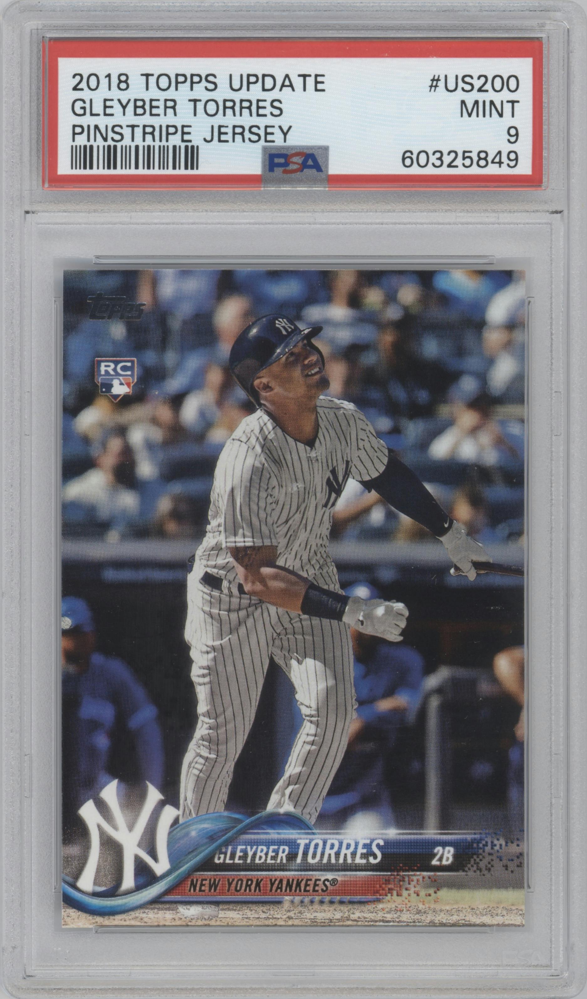 Gleyber Torres from the 2018 Topps Update set graded by PSA and given an overall grade of 9.