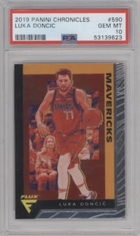 Luka Doncic from the 2019-20 Panini Chronicles  set graded by PSA and given an overall grade of 10.