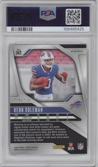 Keon Coleman from the 2024 Panini Prizm set featuring a Blue Wave Prizm parallel graded by PSA and given an overall grade of 9.