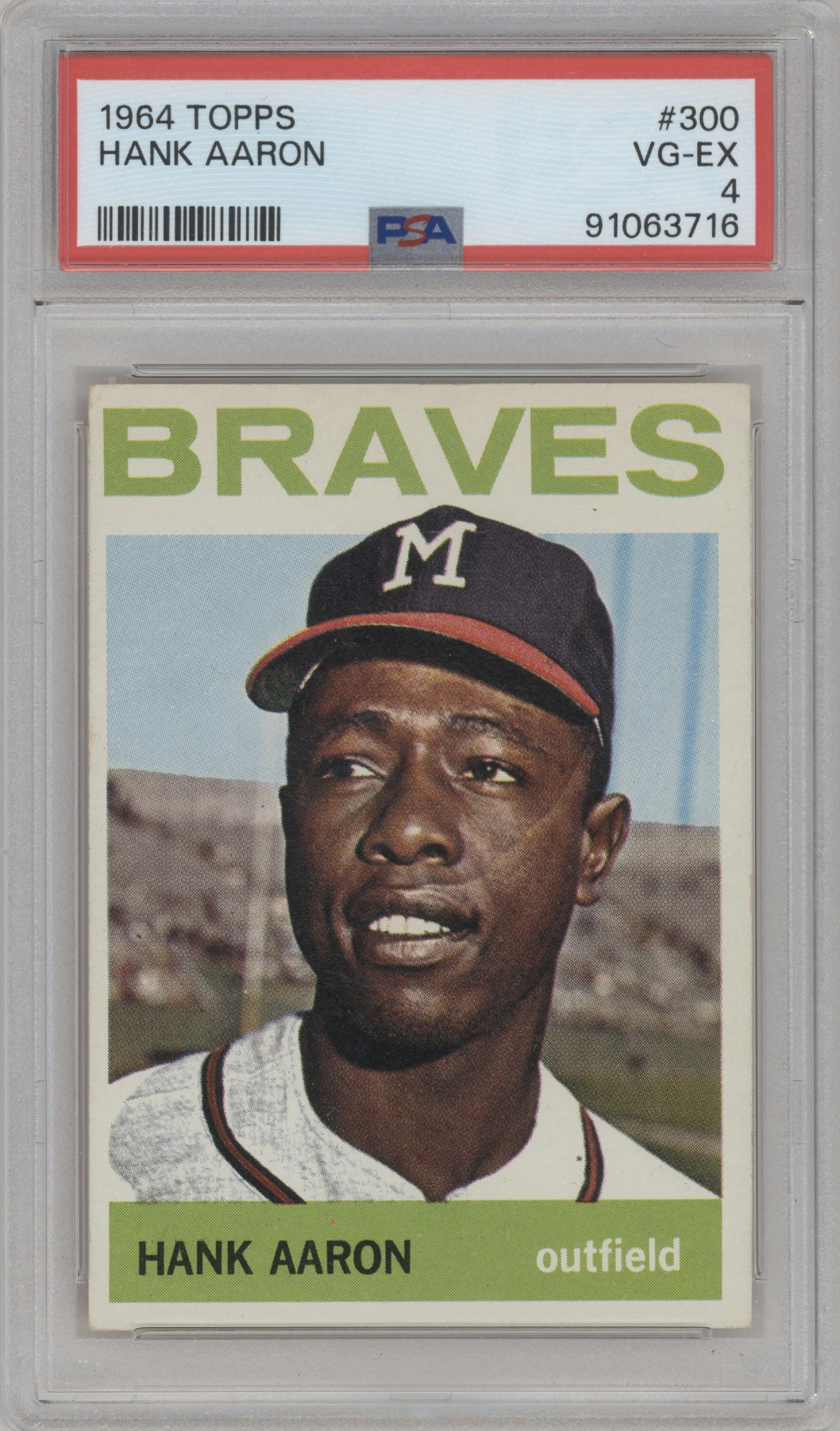 Hank Aaron from the 1964 Topps set graded by PSA and given an overall grade of 4.