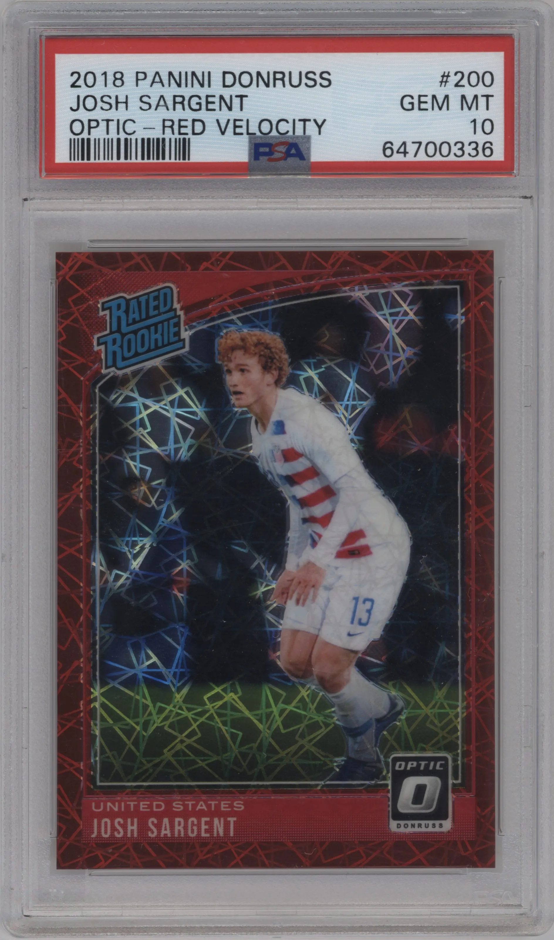 2018 Panini Donruss Optic Rtd.Rke. Josh Sargent Red Velocity PSA 10