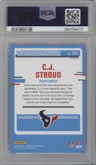 C.J. Stroud from the 2023 Donruss Optic set featuring a Rocket parallel graded by PSA and given an overall grade of 8.