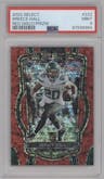 Breece Hall from the 2022 Panini Select set featuring a Red Disco parallel graded by PSA and given an overall grade of 9.