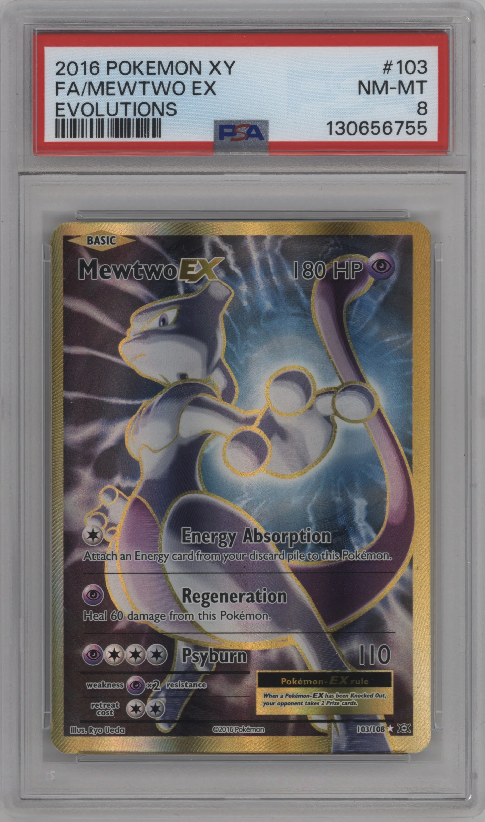 2016 Pokemon XY Evolutions Mewtwo EX #103 PSA 8