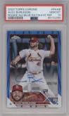 Alec Burleson from the 2023 Topps Chrome set featuring a Blue RayWave Refractor parallel graded by PSA and given an overall grade of 10.