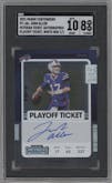 Josh Allen from the 2021 Panini Contenders   set featuring a White Box parallel graded by SGC and given an overall grade of 8.