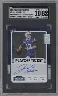 Josh Allen from the 2021 Panini Contenders set featuring a White Box parallel graded by SGC and given an overall grade of 8.