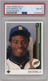Ken Griffey Jr. from the 1989 Upper Deck set graded by PSA and given an overall grade of 8.