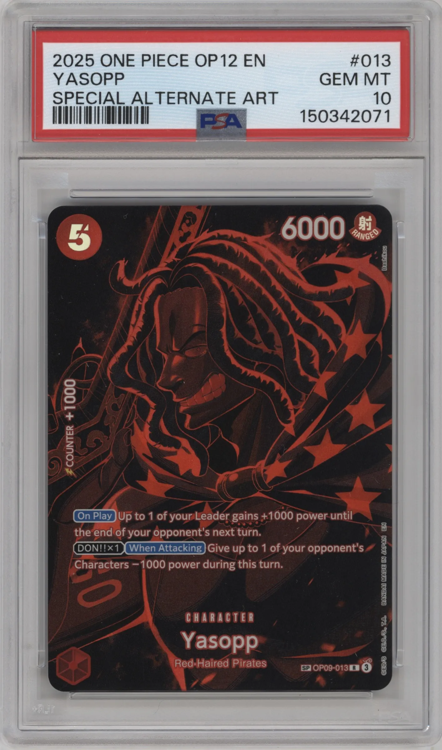 2025 One Piece Legacy of the Master Yasopp Alternate Art OP09-013 R #SP OP09-013 R PSA 10