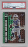 Josh Allen from the 2021 Panini Mosaic set featuring a Green Mosaic parallel graded by PSA and given an overall grade of 10.