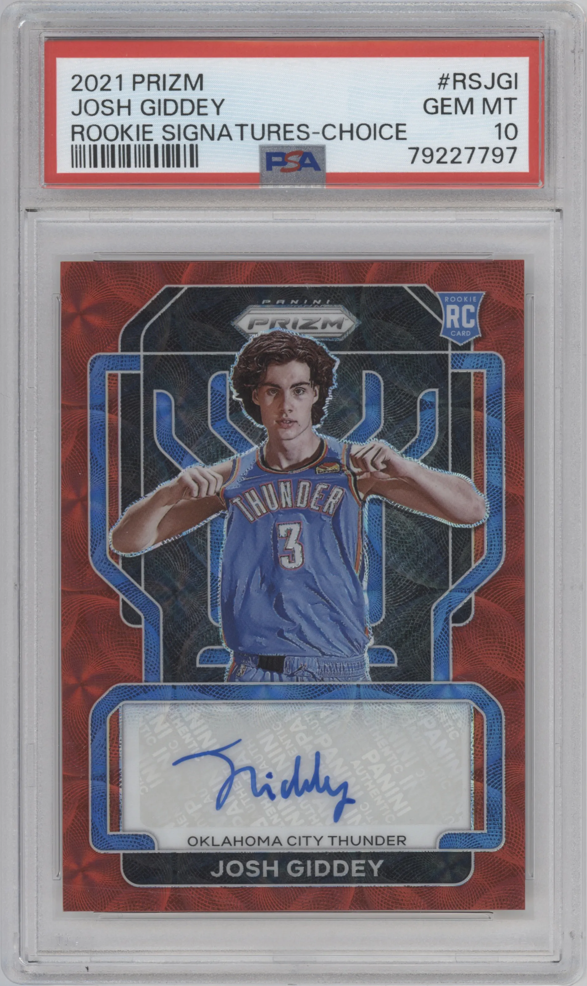 2021 Panini Prizm Rke.Sig. Josh Giddey Choice Prizm PSA 10