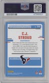 C.J. Stroud from the 2023 Donruss Optic set featuring a  Purple Shock parallel graded by PSA and given an overall grade of 10.