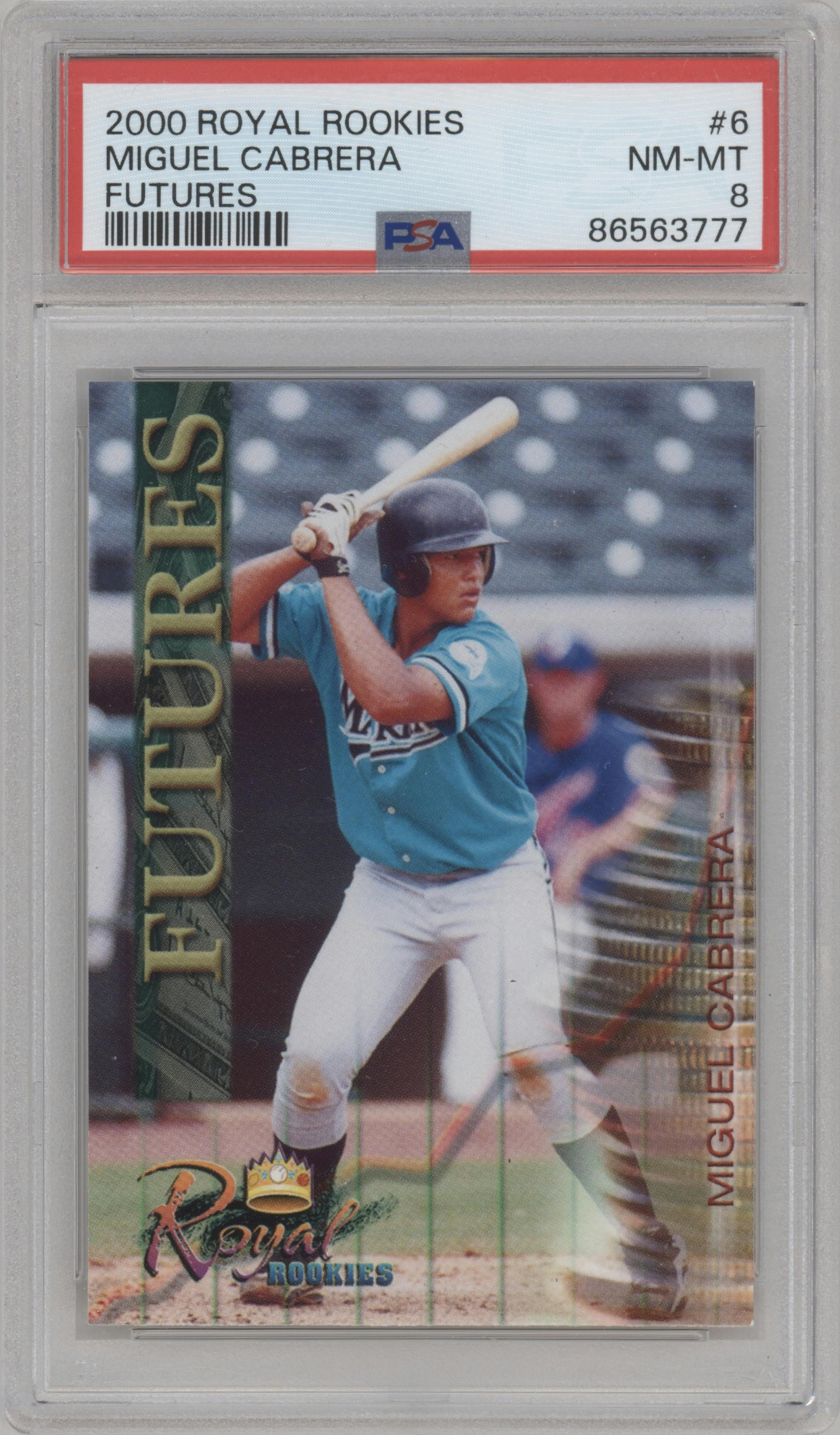 Miguel Cabrera from the 2000 Royal Rookies Futures set graded by PSA and given an overall grade of 8.