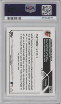 Gunnar Henderson from the 2023 Topps Chrome Update set featuring a Refractor parallel graded by PSA and given an overall grade of 10.
