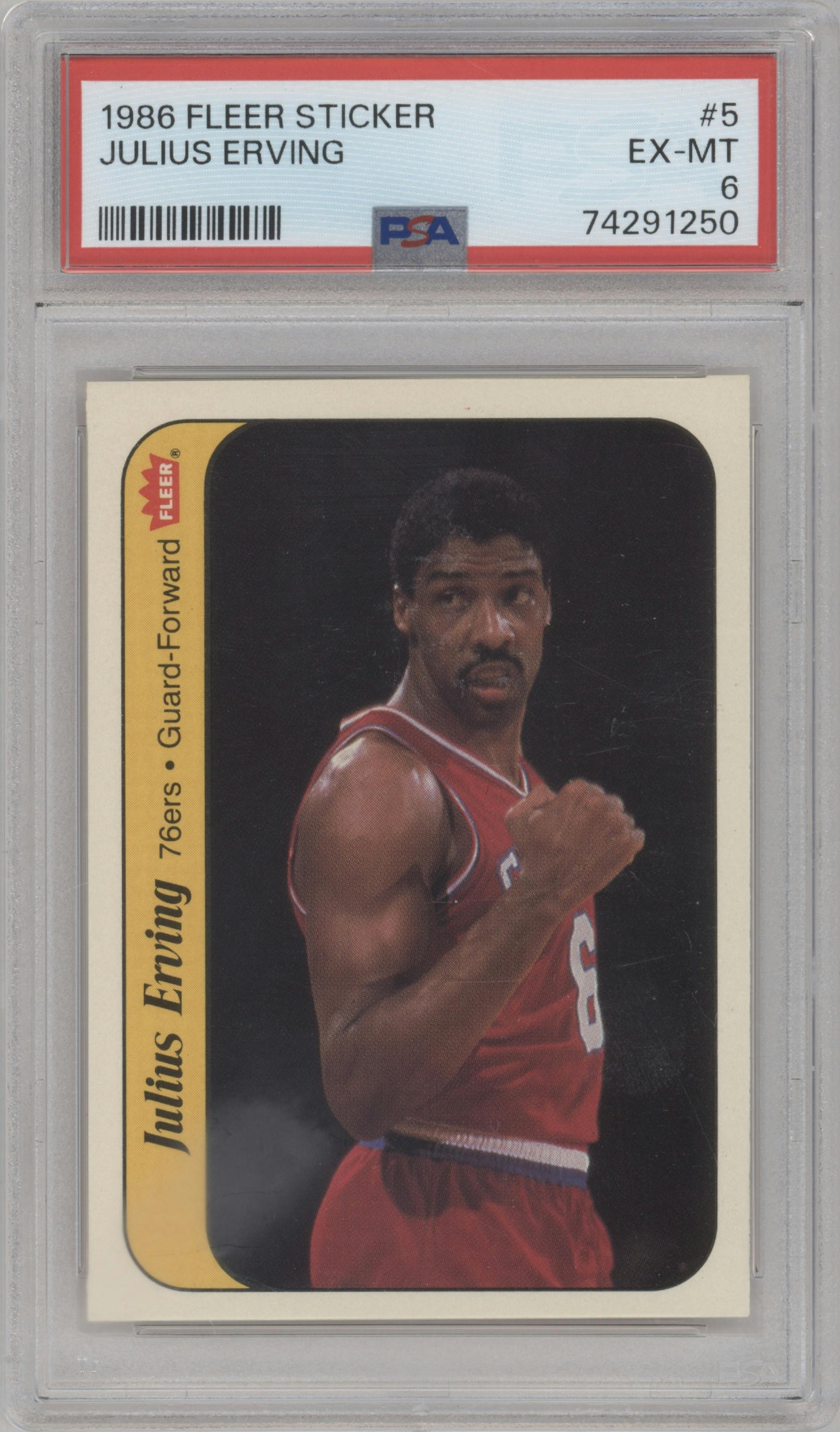 Julius Erving from the 1986-87 Fleer set graded by PSA and given an overall grade of 6.