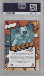 Tua Tagovailoa from the 2023 Panini Absolute set graded by PSA and given an overall grade of 10.