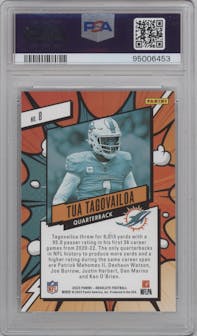 Tua Tagovailoa from the 2023 Panini Absolute set graded by PSA and given an overall grade of 10.