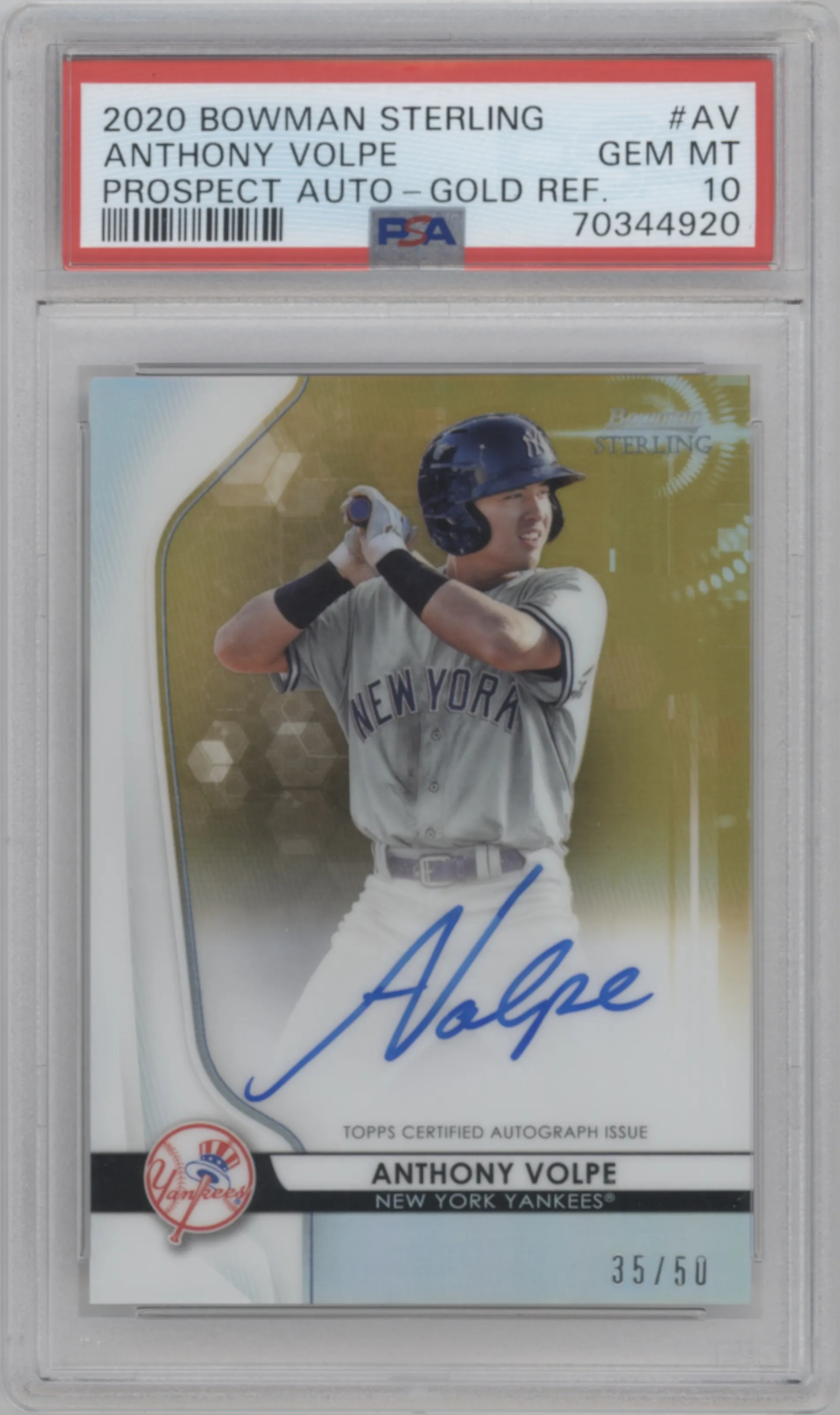 2020 Bowman Sterling Pros.Auto Anthony Volpe Gold Refractor #BSPA-AV PSA 10