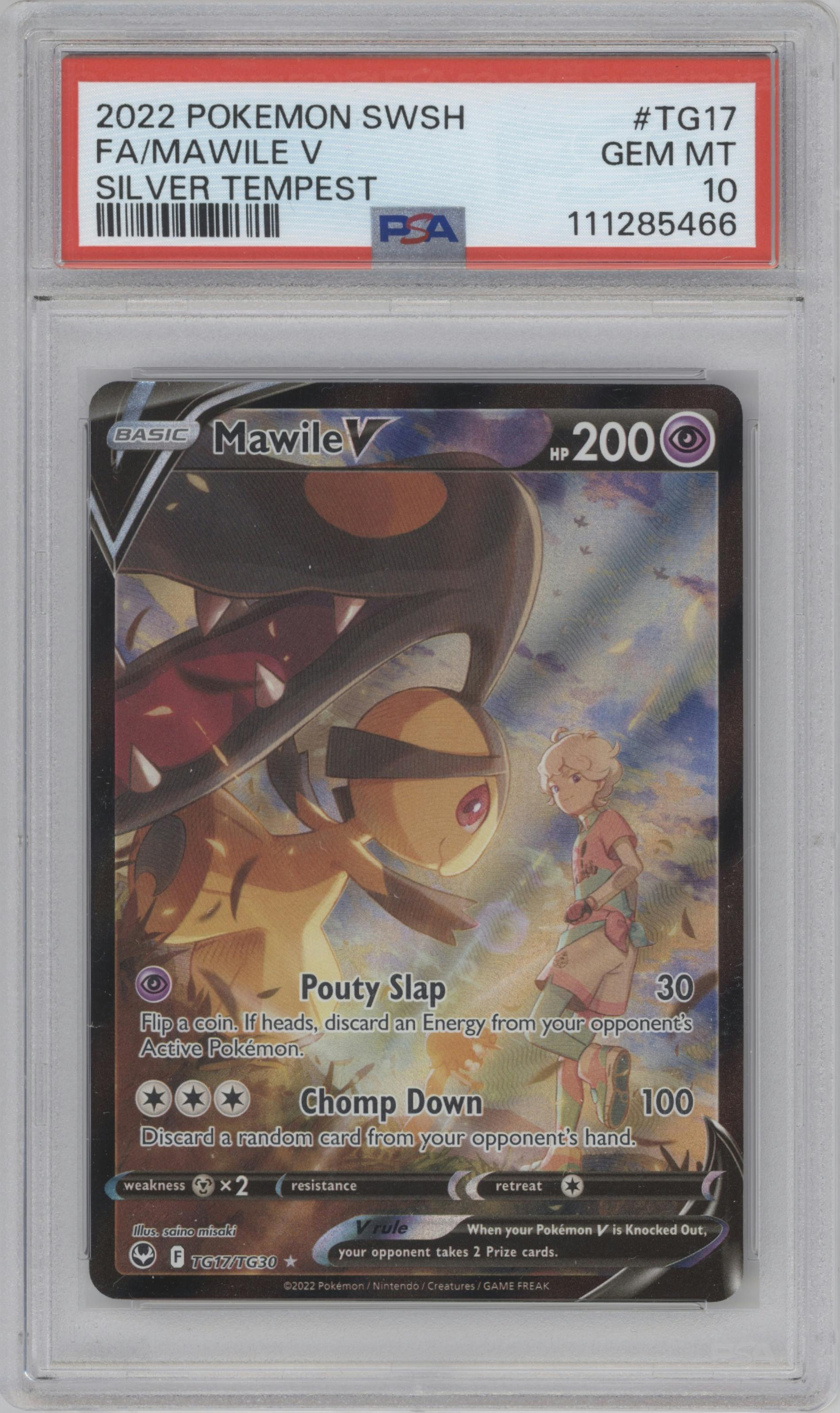 Mawile V  from the 2022 Pokemon SWSH set graded by PSA and given an overall grade of 10.