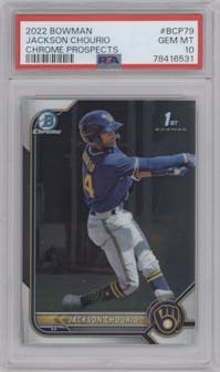 Jackson Chourio from the 2022 Bowman set graded by PSA and given an overall grade of 10.