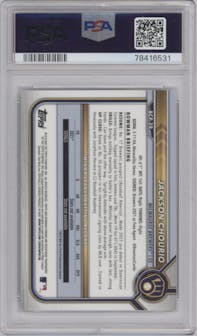 Jackson Chourio from the 2022 Bowman set graded by PSA and given an overall grade of 10.