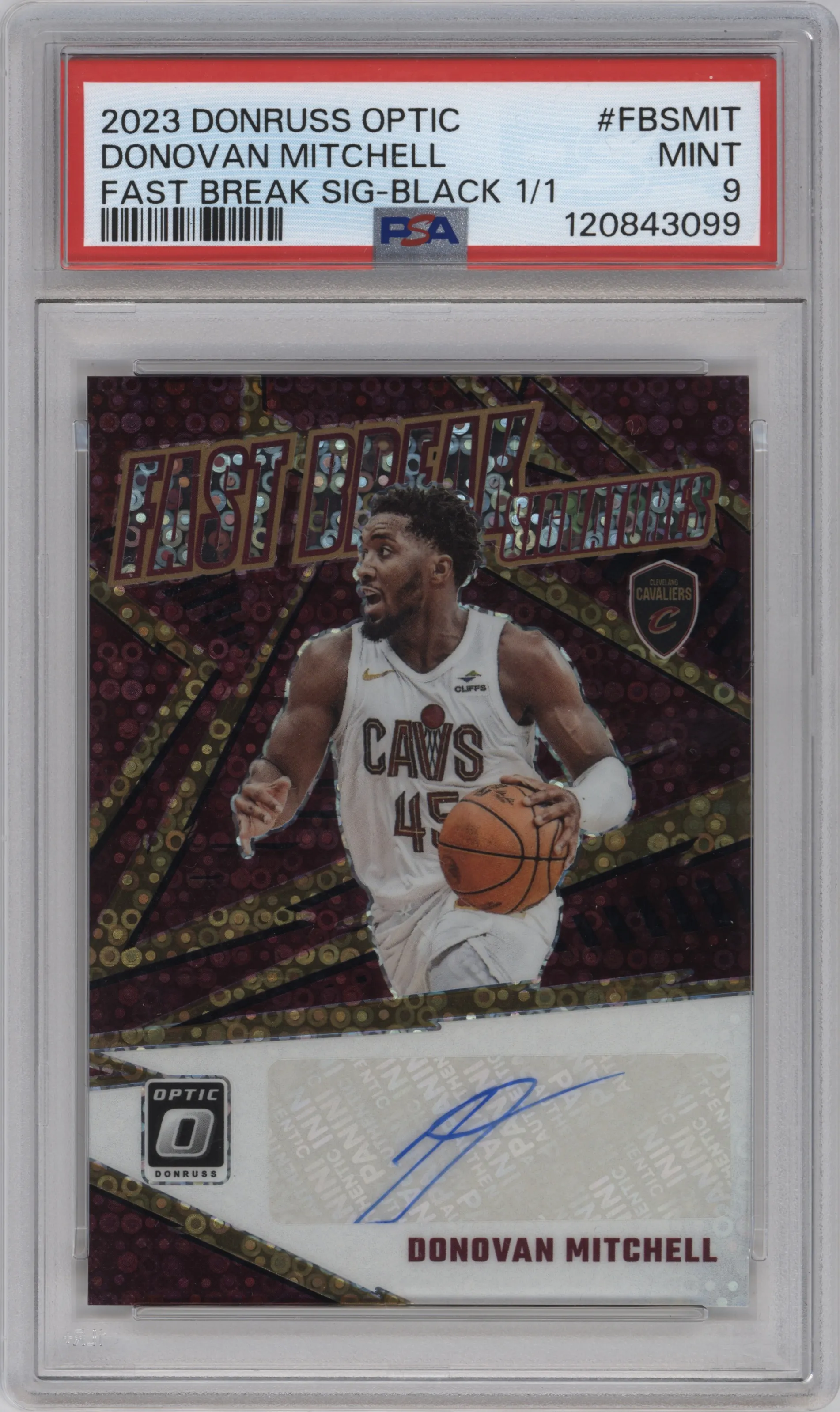 2023 Donruss Optic Fast Break Sig. Donovan Mitchell Black #FBS-MIT  PSA 9