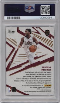 Donovan Mitchell from the 2023-24 Donruss Optic set featuring a Black parallel graded by PSA and given an overall grade of 9.