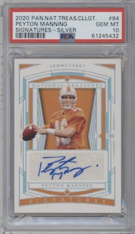 Peyton Manning from the 2020 Panini National Treasures Collegiate set featuring a Silver parallel graded by PSA and given an overall grade of 10.