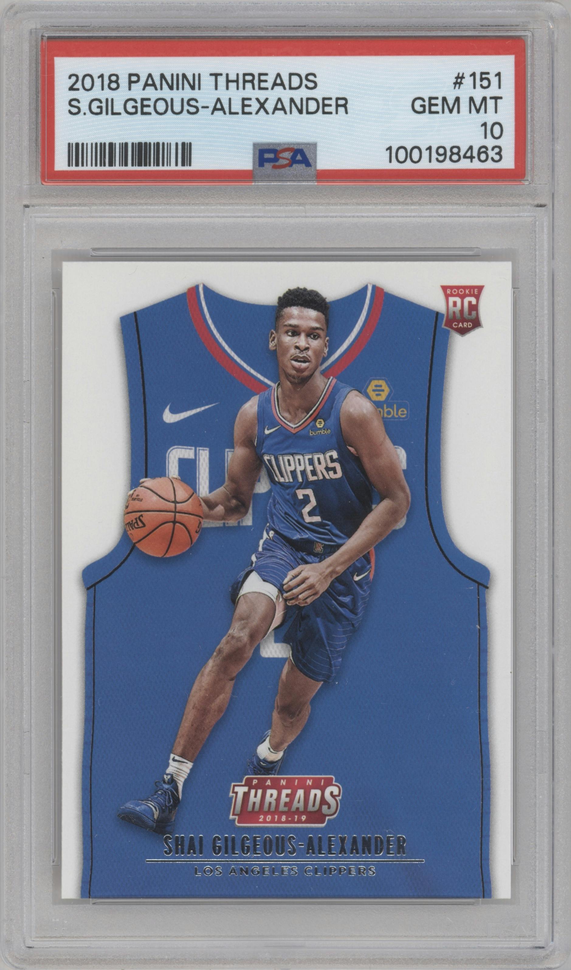 Shai Gilgeous-Alexander from the 2018-19 Panini Threads  set graded by PSA and given an overall grade of 10.