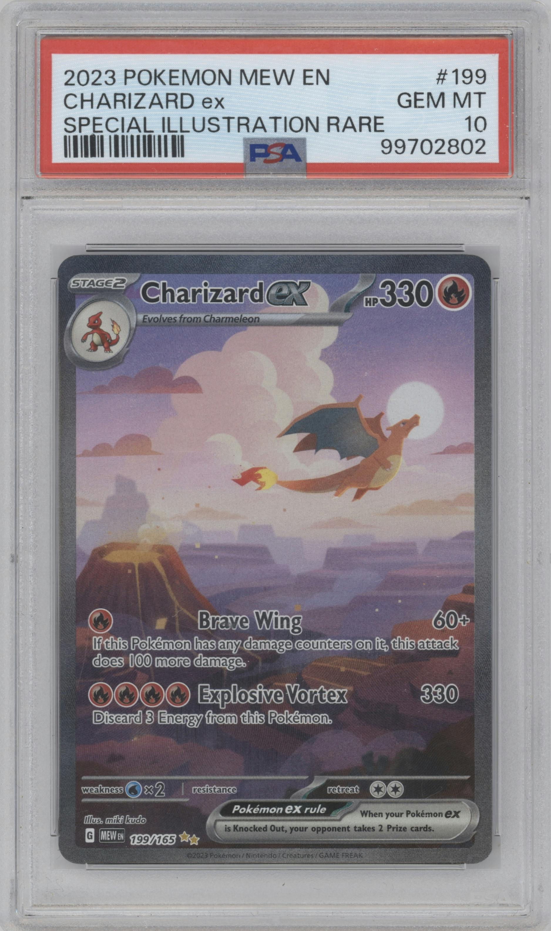 Charizard ex from the 2023 Pokemon SV set graded by PSA and given an overall grade of 10.