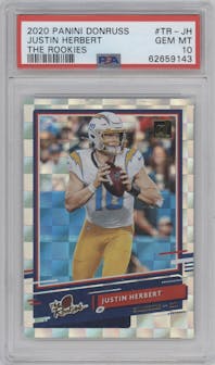 Justin Herbert from the 2020 Panini Donruss set graded by PSA and given an overall grade of 10.