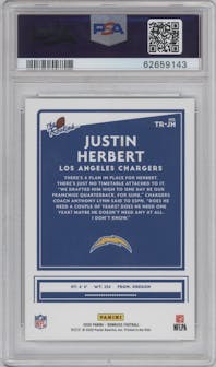 Justin Herbert from the 2020 Panini Donruss set graded by PSA and given an overall grade of 10.