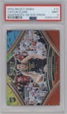 Caitlin Clark from the 2024 Panini Select WNBA set featuring a Tie-Dye Prizm parallel graded by PSA and given an overall grade of 9.
