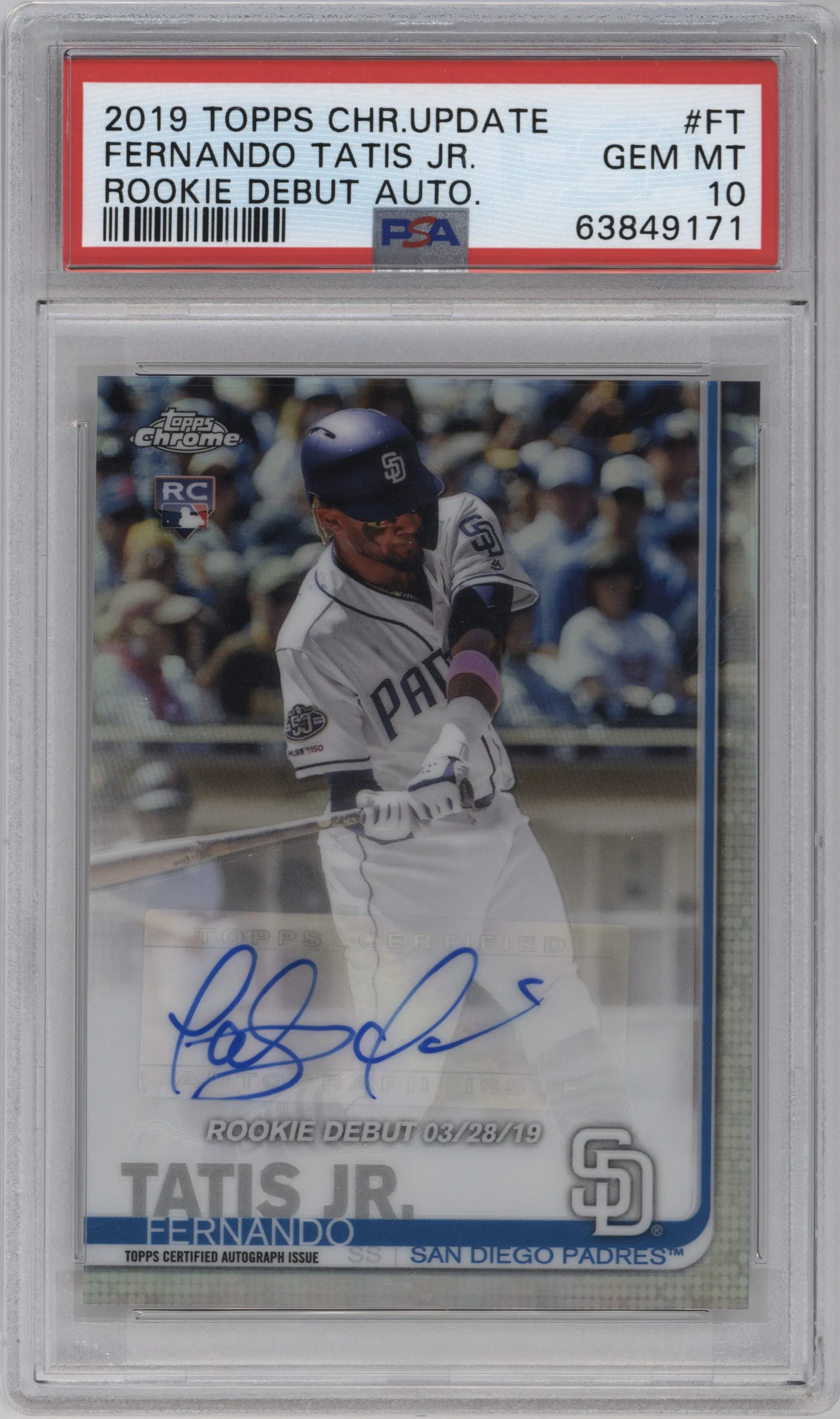 2019 Topps Chrome Update Auto Fernando Tatis Jr. PSA 10