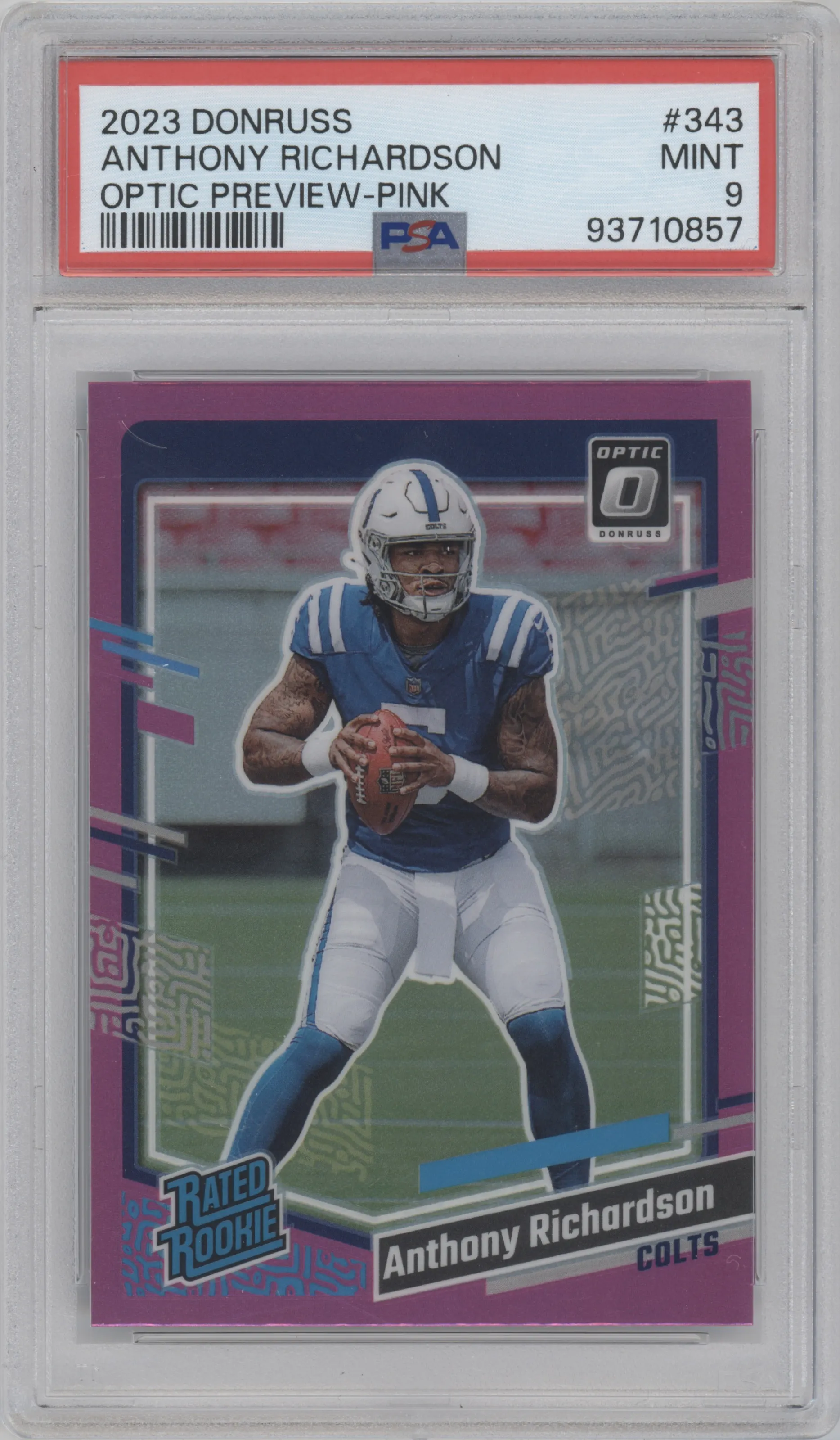 2023 Panini Donruss Opt.Rtd.Rke.Prev. Anthony Richardson Pink PSA 9