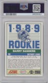 Barry Sanders from the 1989 Score set graded by PSA and given an overall grade of 8.