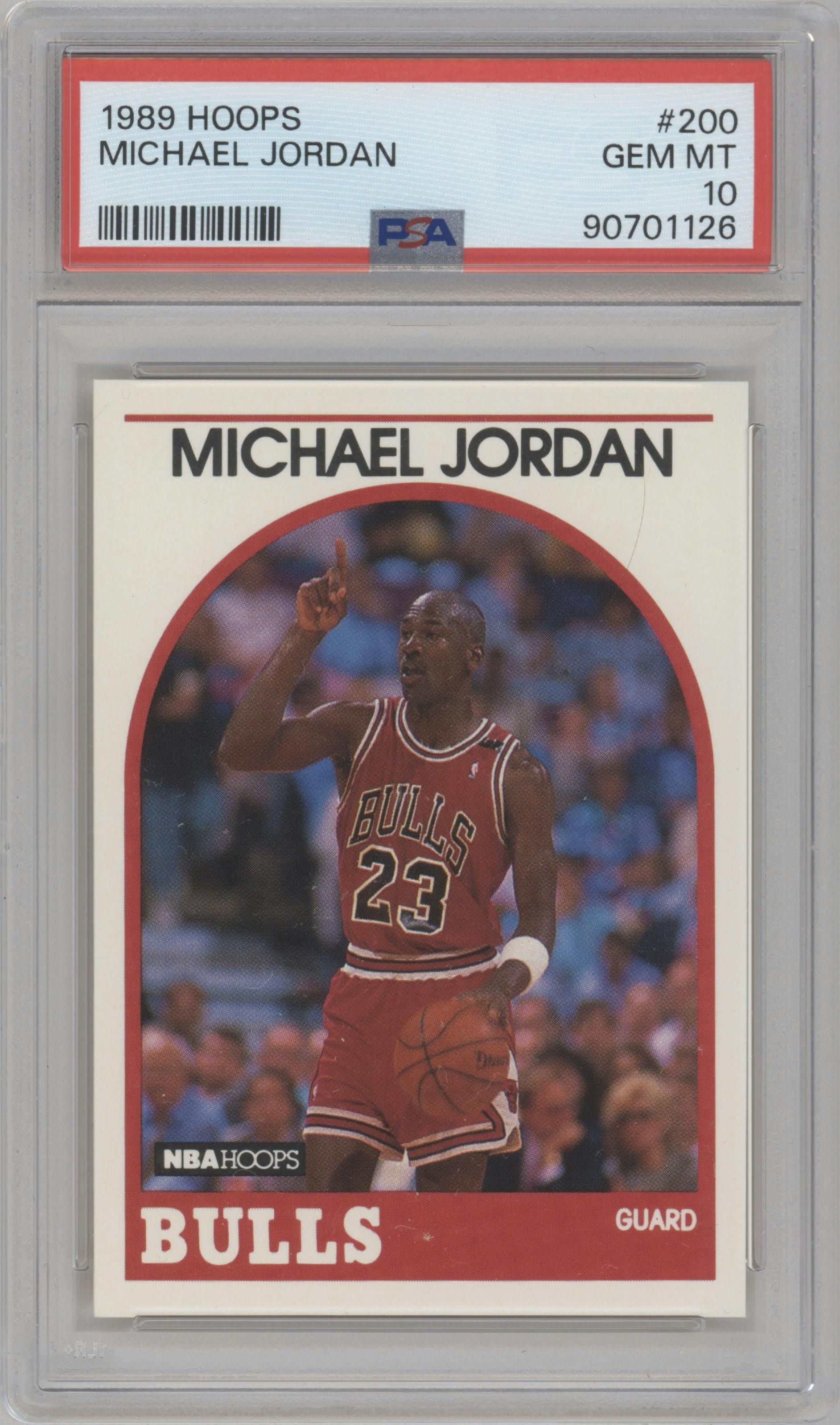 Michael Jordan  from the 1989-90 NBA Hoops  set graded by PSA and given an overall grade of 10.