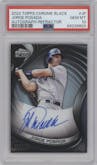Jorge Posada from the 2022 Topps Chrome Black set featuring a Refractor parallel graded by PSA and given an overall grade of 10.