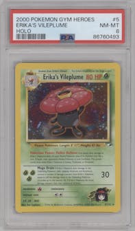Erika's Vileplume from the 2000 Pokemon GH set graded by PSA and given an overall grade of 8.