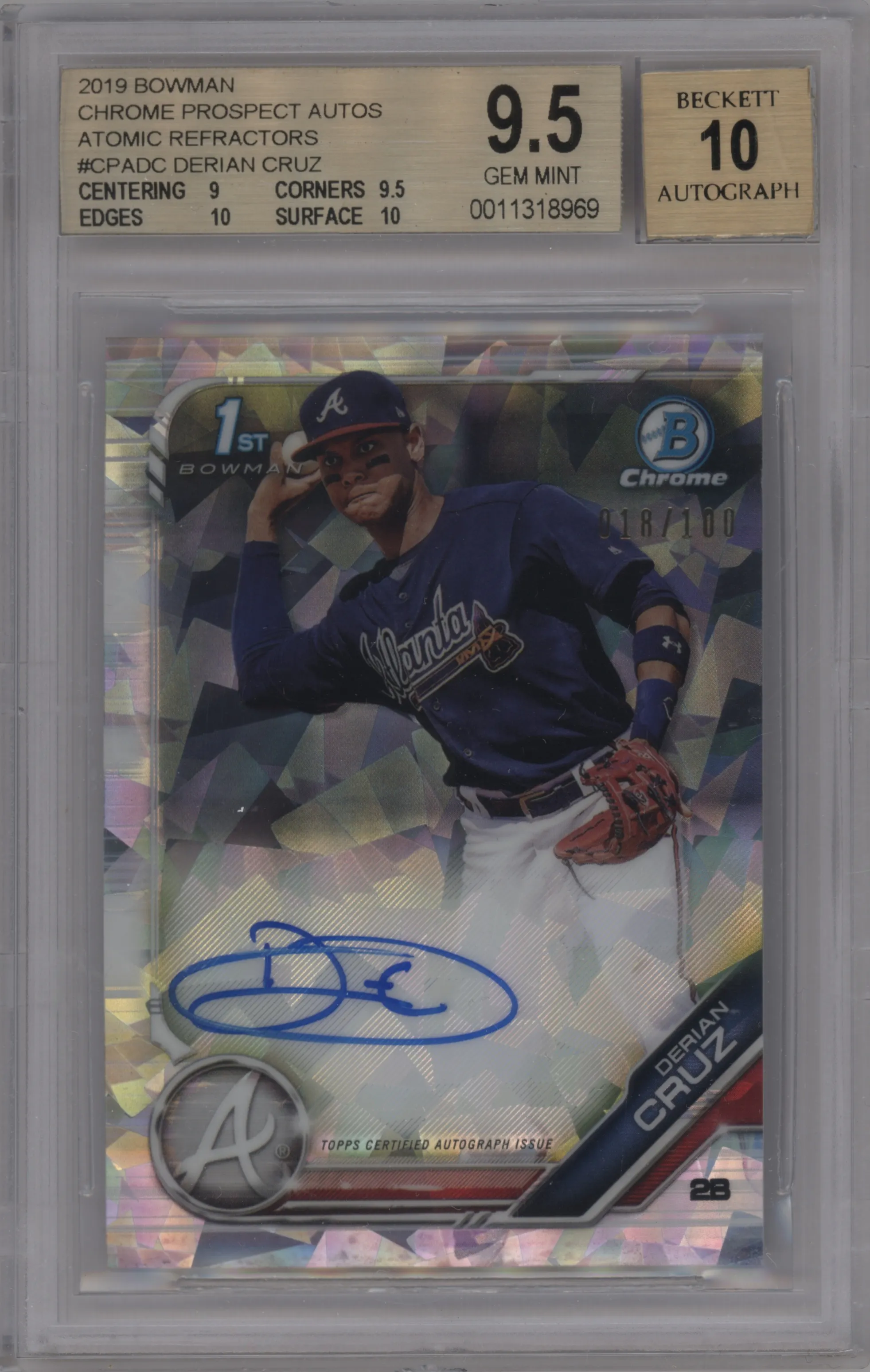 2019 Bowman Chr.Pros.Auto Derian Cruz Atomic Refractor BGS 9.5