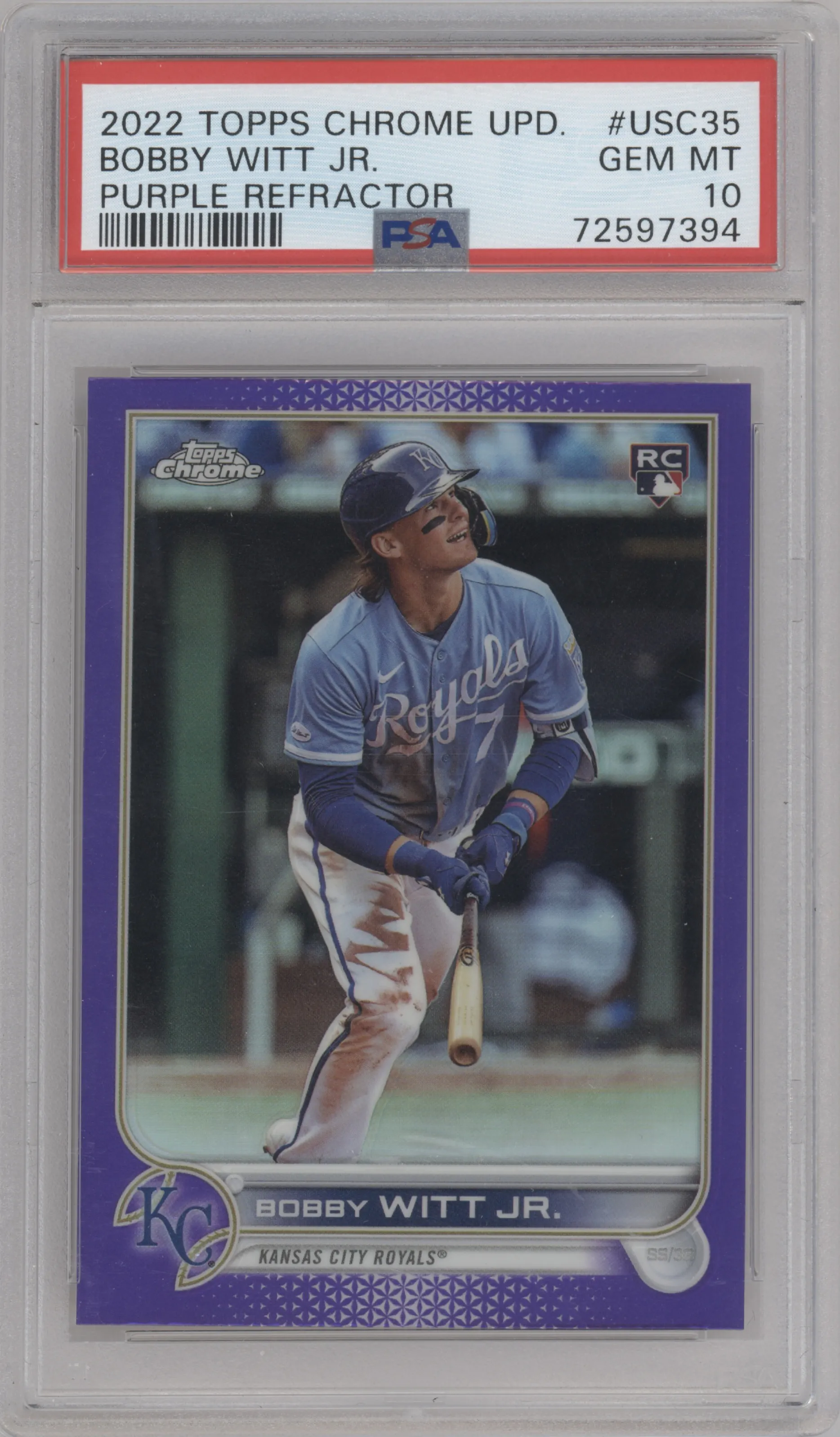 2022 Topps Chrome Update Bobby Witt Jr. Purple Refractor #USC35 PSA 10