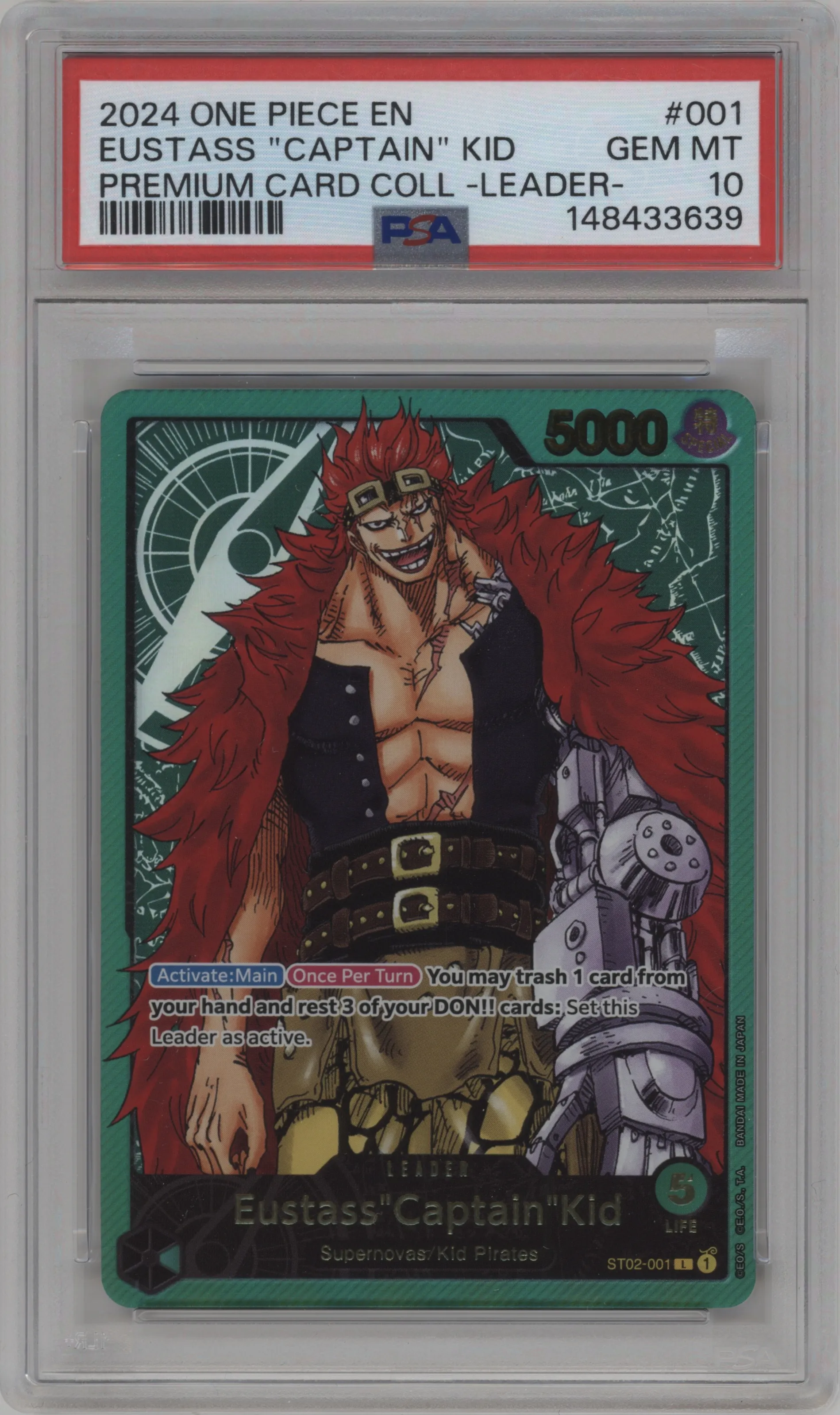 2024 One Piece Prem.Card Coll.Leader Eustass"Captain"Kid PSA 10