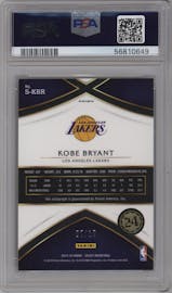 Kobe Bryant from the 2015-16 Panini Select  set featuring a Gold Prizm parallel graded by PSA and given an overall grade of 9.